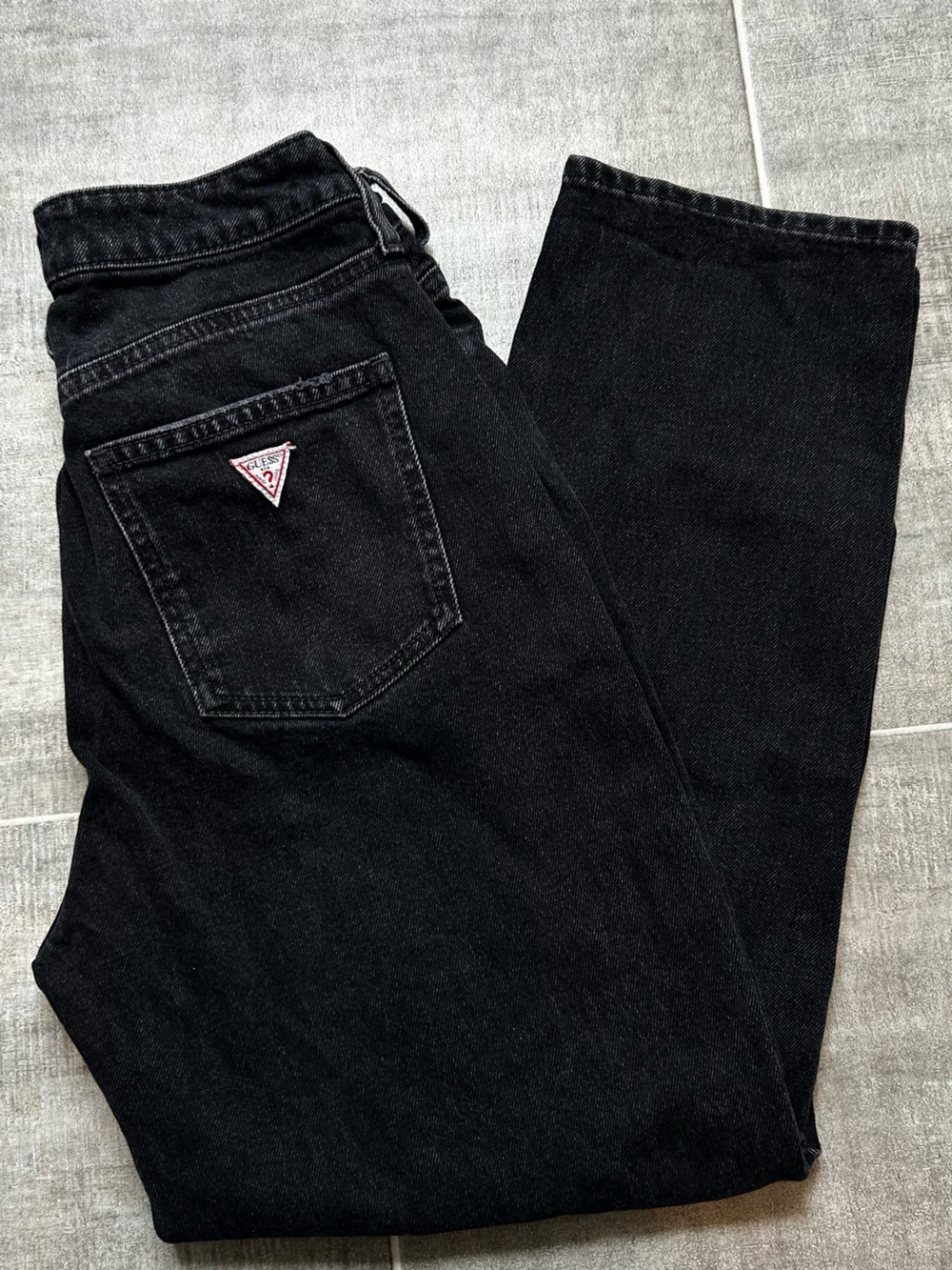 Guess Women's Straight Jeans in Black with Signature Triangle Logo
